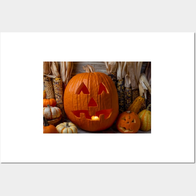 Smiling Halloween Pumpkin And Friend Wall Art by photogarry